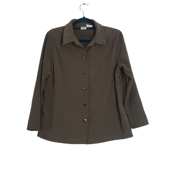 Vintage 80s Womens Olive Green Sport Timer Button Down Shirt Jacket Size 8P - Picture 1 of 8